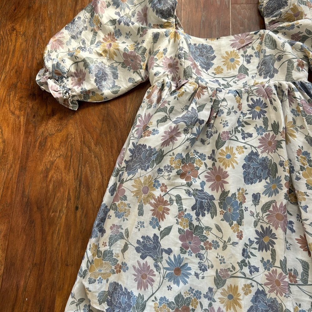 Storia Floral Print Babydoll Mini Dress With Puff Sleeves Women’s Size M - Picture 6 of 12